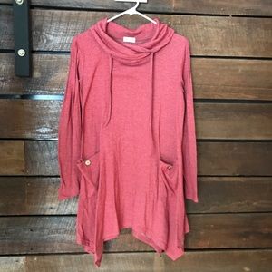 Soft coral cotton blend tunic with pockets